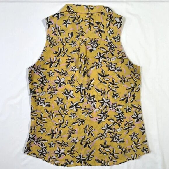 Banana Republic Yellow Floral Blouse Sleeveless Lightweight Size SP - Picture 7 of 14